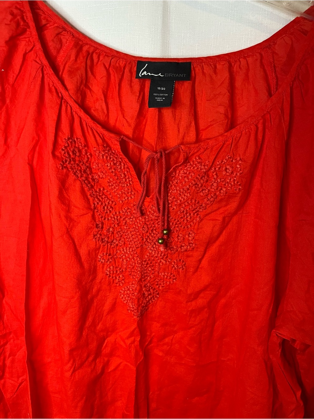 Lane Bryant Bright Red Beaded Peasant Blouse - Picture 3 of 4